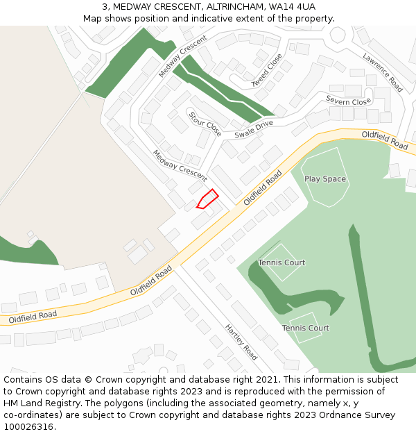 3, MEDWAY CRESCENT, ALTRINCHAM, WA14 4UA: Location map and indicative extent of plot