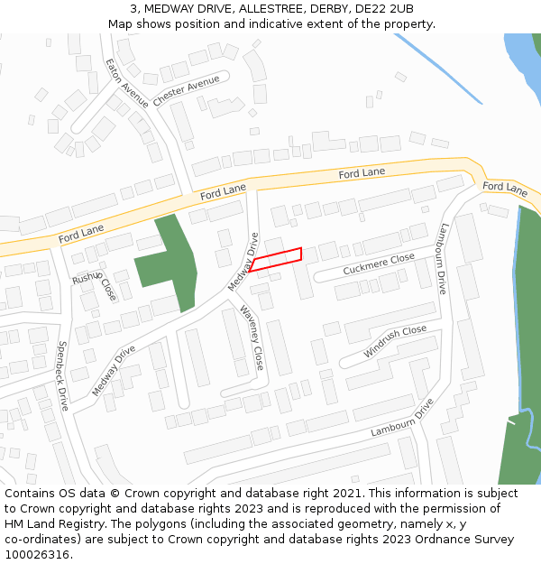 3, MEDWAY DRIVE, ALLESTREE, DERBY, DE22 2UB: Location map and indicative extent of plot