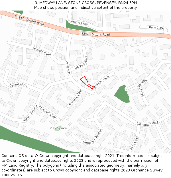 3, MEDWAY LANE, STONE CROSS, PEVENSEY, BN24 5PH: Location map and indicative extent of plot