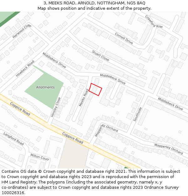 3, MEEKS ROAD, ARNOLD, NOTTINGHAM, NG5 8AQ: Location map and indicative extent of plot