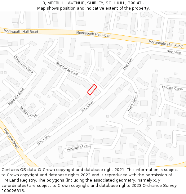 3, MEERHILL AVENUE, SHIRLEY, SOLIHULL, B90 4TU: Location map and indicative extent of plot