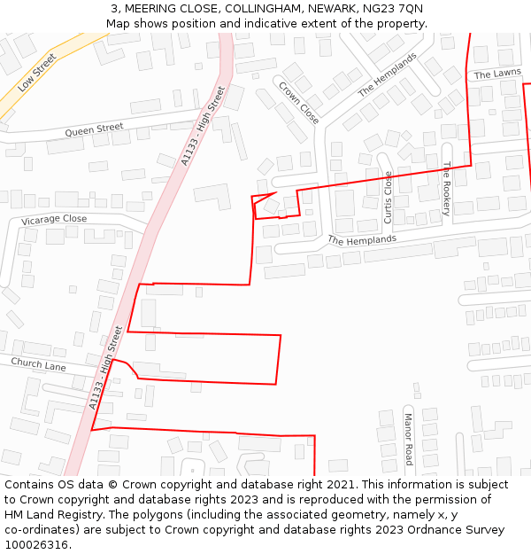 3, MEERING CLOSE, COLLINGHAM, NEWARK, NG23 7QN: Location map and indicative extent of plot