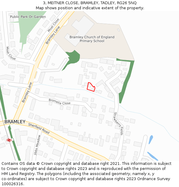 3, MEITNER CLOSE, BRAMLEY, TADLEY, RG26 5NQ: Location map and indicative extent of plot