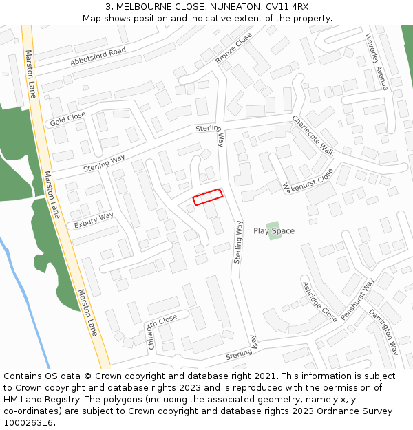 3, MELBOURNE CLOSE, NUNEATON, CV11 4RX: Location map and indicative extent of plot