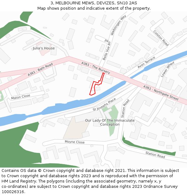 3, MELBOURNE MEWS, DEVIZES, SN10 2AS: Location map and indicative extent of plot