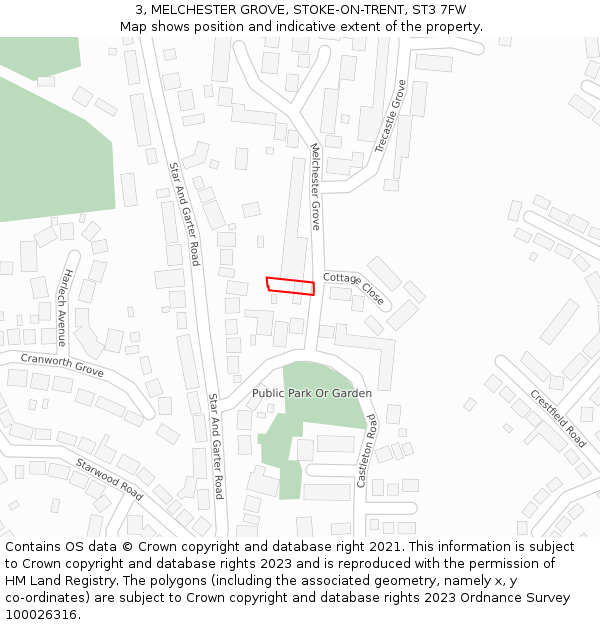 3, MELCHESTER GROVE, STOKE-ON-TRENT, ST3 7FW: Location map and indicative extent of plot