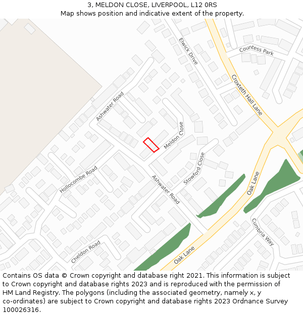 3, MELDON CLOSE, LIVERPOOL, L12 0RS: Location map and indicative extent of plot