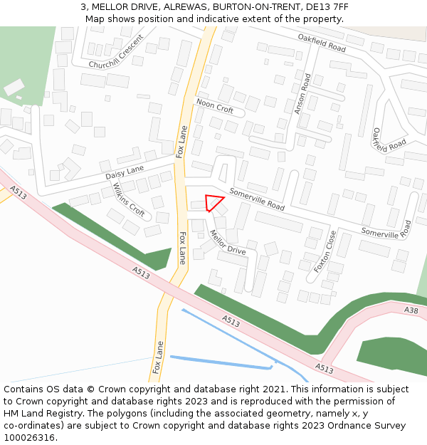 3, MELLOR DRIVE, ALREWAS, BURTON-ON-TRENT, DE13 7FF: Location map and indicative extent of plot