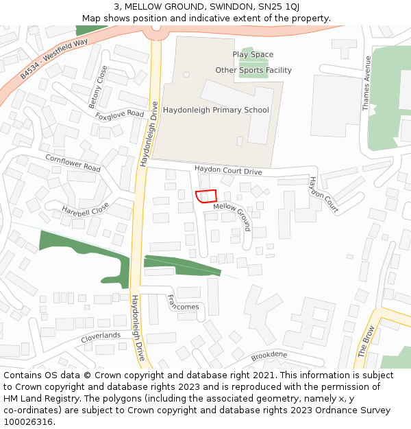 3, MELLOW GROUND, SWINDON, SN25 1QJ: Location map and indicative extent of plot