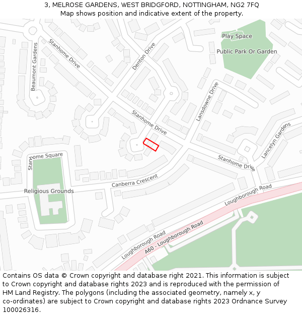 3, MELROSE GARDENS, WEST BRIDGFORD, NOTTINGHAM, NG2 7FQ: Location map and indicative extent of plot