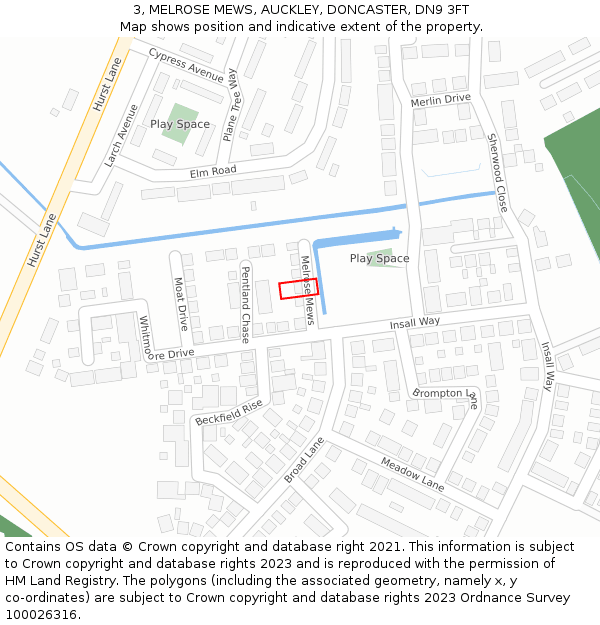 3, MELROSE MEWS, AUCKLEY, DONCASTER, DN9 3FT: Location map and indicative extent of plot