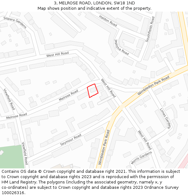 3, MELROSE ROAD, LONDON, SW18 1ND: Location map and indicative extent of plot