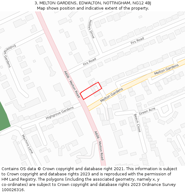 3, MELTON GARDENS, EDWALTON, NOTTINGHAM, NG12 4BJ: Location map and indicative extent of plot