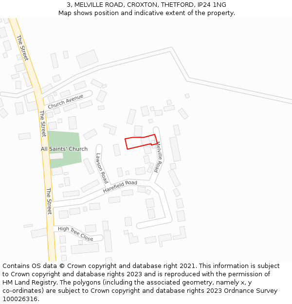 3, MELVILLE ROAD, CROXTON, THETFORD, IP24 1NG: Location map and indicative extent of plot