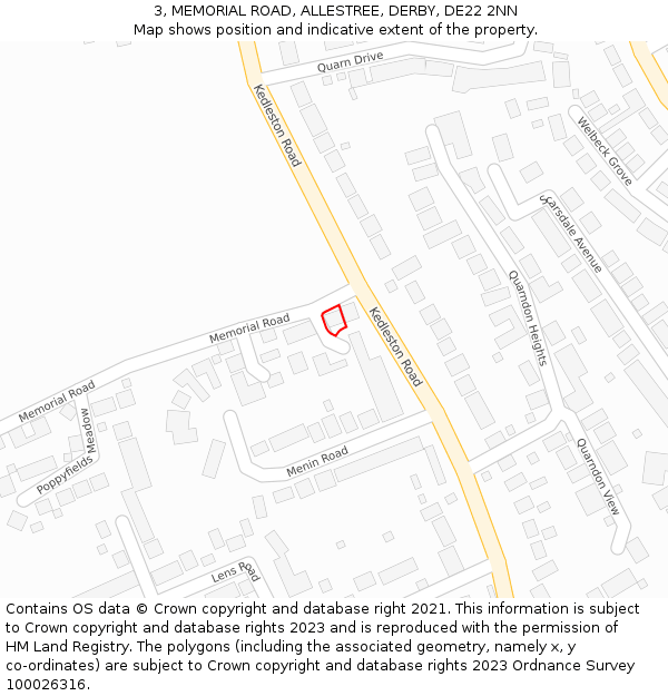 3, MEMORIAL ROAD, ALLESTREE, DERBY, DE22 2NN: Location map and indicative extent of plot