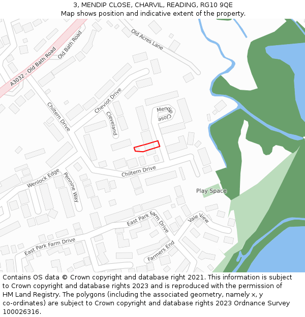 3, MENDIP CLOSE, CHARVIL, READING, RG10 9QE: Location map and indicative extent of plot