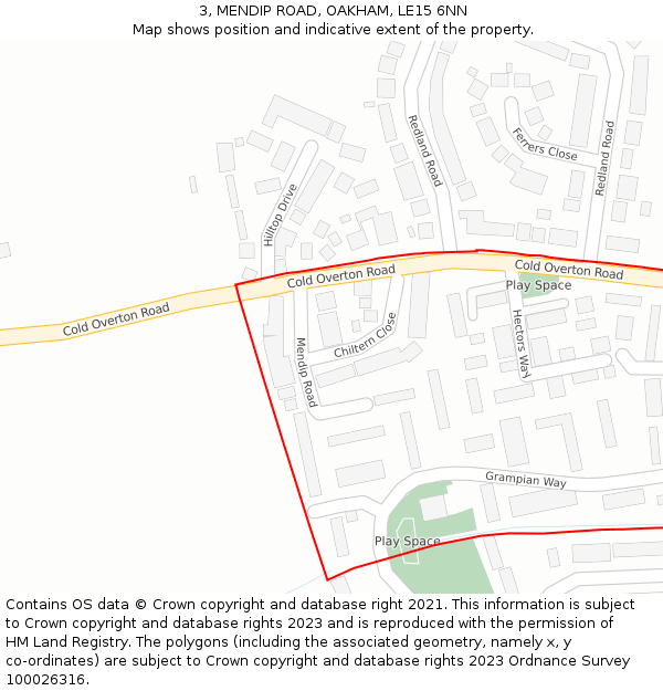 3, MENDIP ROAD, OAKHAM, LE15 6NN: Location map and indicative extent of plot