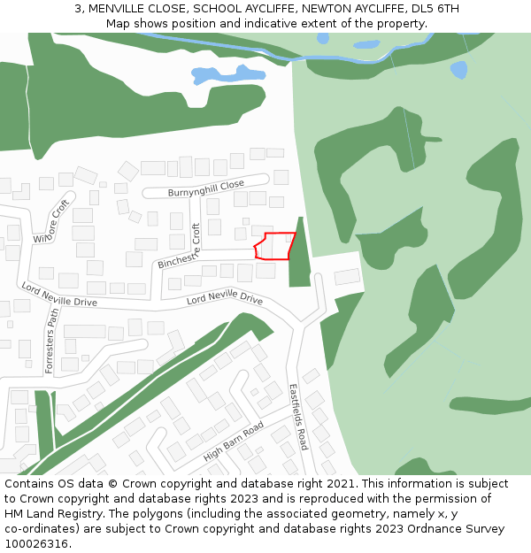 3, MENVILLE CLOSE, SCHOOL AYCLIFFE, NEWTON AYCLIFFE, DL5 6TH: Location map and indicative extent of plot