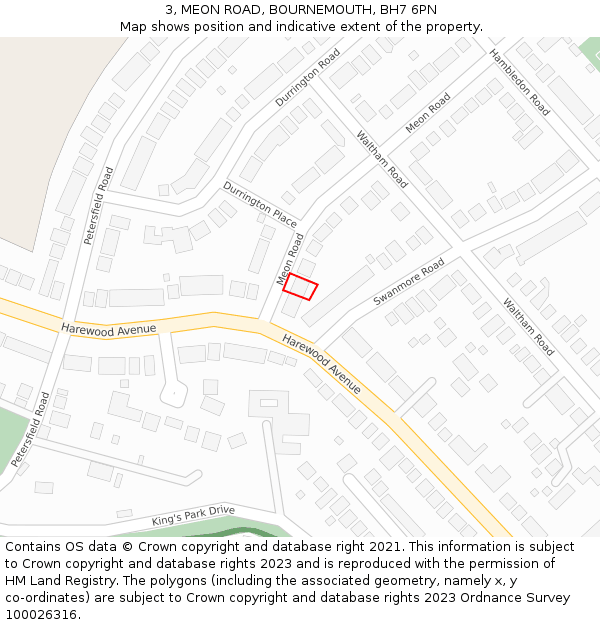 3, MEON ROAD, BOURNEMOUTH, BH7 6PN: Location map and indicative extent of plot