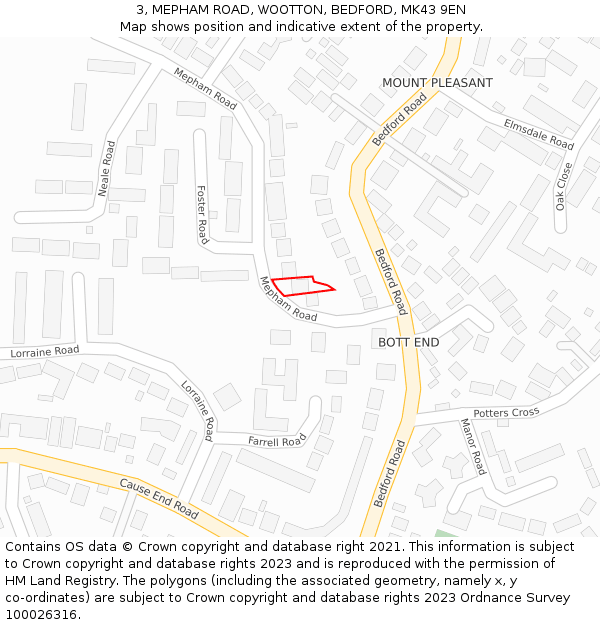 3, MEPHAM ROAD, WOOTTON, BEDFORD, MK43 9EN: Location map and indicative extent of plot