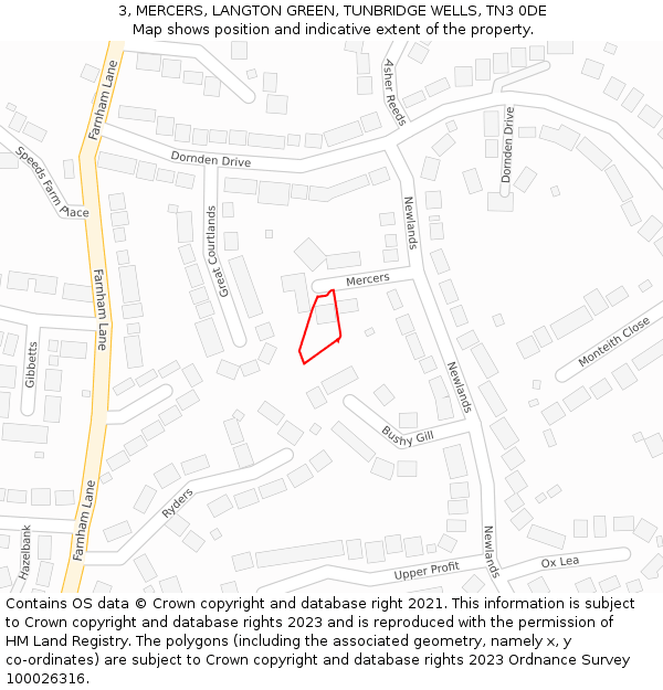 3, MERCERS, LANGTON GREEN, TUNBRIDGE WELLS, TN3 0DE: Location map and indicative extent of plot