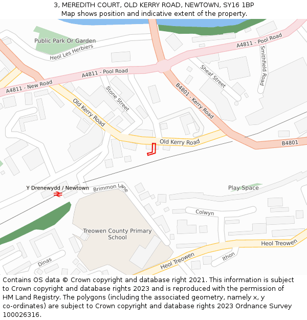 3, MEREDITH COURT, OLD KERRY ROAD, NEWTOWN, SY16 1BP: Location map and indicative extent of plot