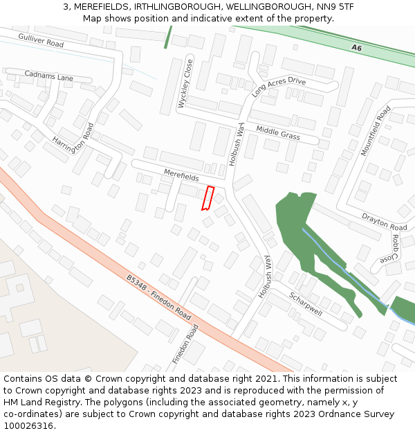 3, MEREFIELDS, IRTHLINGBOROUGH, WELLINGBOROUGH, NN9 5TF: Location map and indicative extent of plot