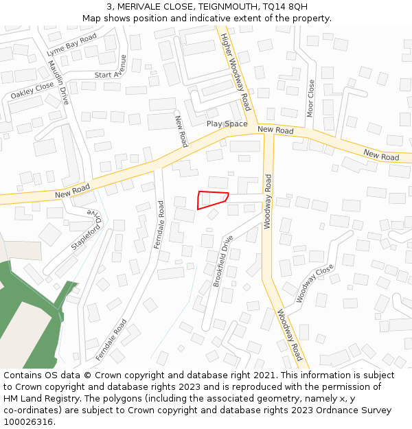 3, MERIVALE CLOSE, TEIGNMOUTH, TQ14 8QH: Location map and indicative extent of plot