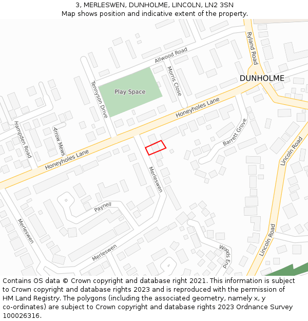 3, MERLESWEN, DUNHOLME, LINCOLN, LN2 3SN: Location map and indicative extent of plot
