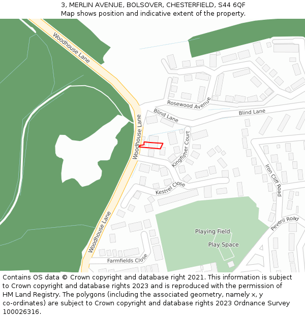 3, MERLIN AVENUE, BOLSOVER, CHESTERFIELD, S44 6QF: Location map and indicative extent of plot