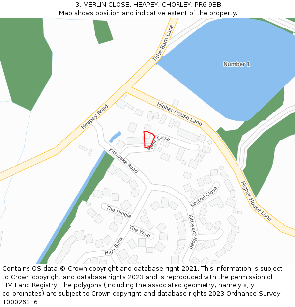 3, MERLIN CLOSE, HEAPEY, CHORLEY, PR6 9BB: Location map and indicative extent of plot