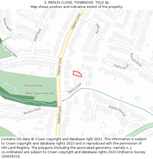 3, MERLIN CLOSE, TONBRIDGE, TN10 4JL: Location map and indicative extent of plot