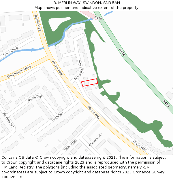 3, MERLIN WAY, SWINDON, SN3 5AN: Location map and indicative extent of plot