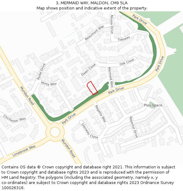 3, MERMAID WAY, MALDON, CM9 5LA: Location map and indicative extent of plot