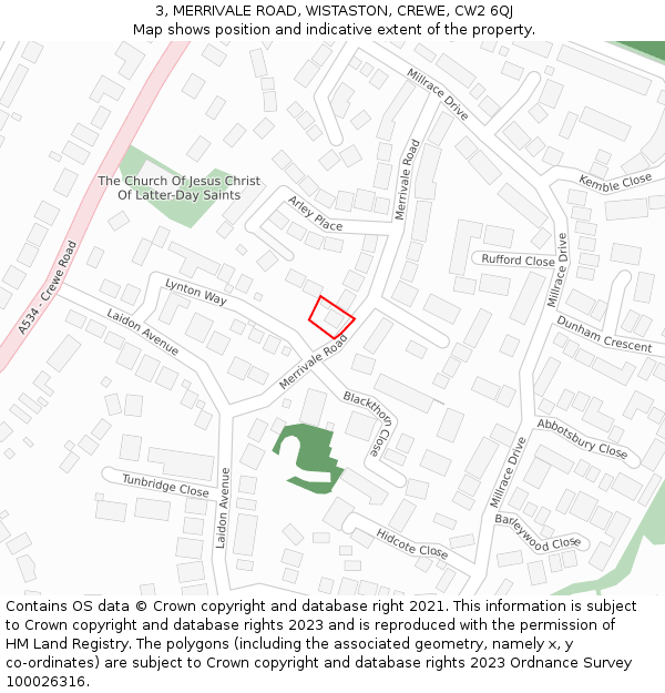 3, MERRIVALE ROAD, WISTASTON, CREWE, CW2 6QJ: Location map and indicative extent of plot