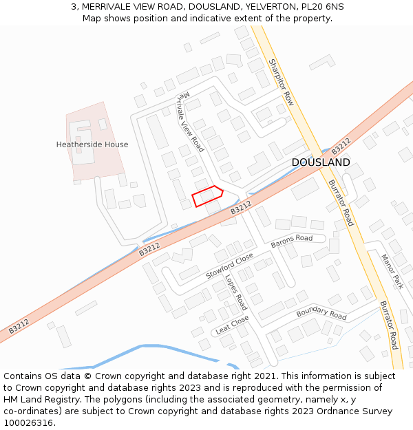 3, MERRIVALE VIEW ROAD, DOUSLAND, YELVERTON, PL20 6NS: Location map and indicative extent of plot