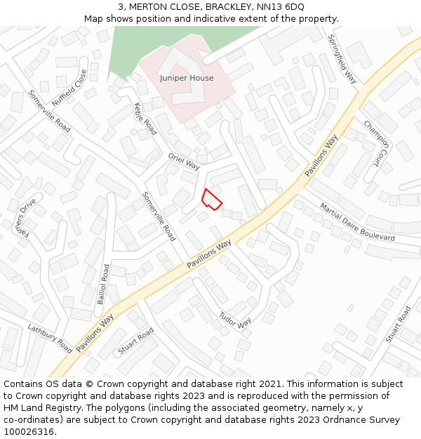 3, MERTON CLOSE, BRACKLEY, NN13 6DQ: Location map and indicative extent of plot