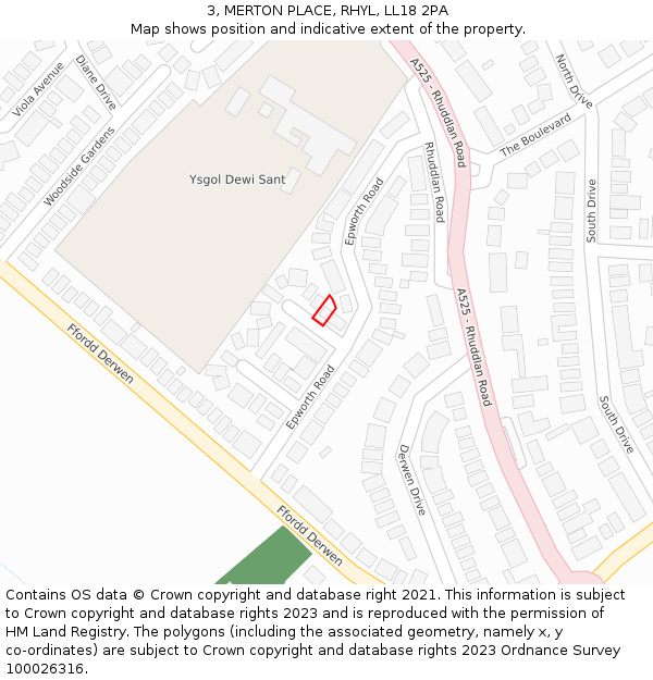 3, MERTON PLACE, RHYL, LL18 2PA: Location map and indicative extent of plot