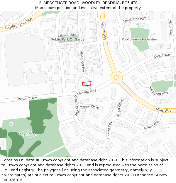 3, MESSENGER ROAD, WOODLEY, READING, RG5 4TR: Location map and indicative extent of plot