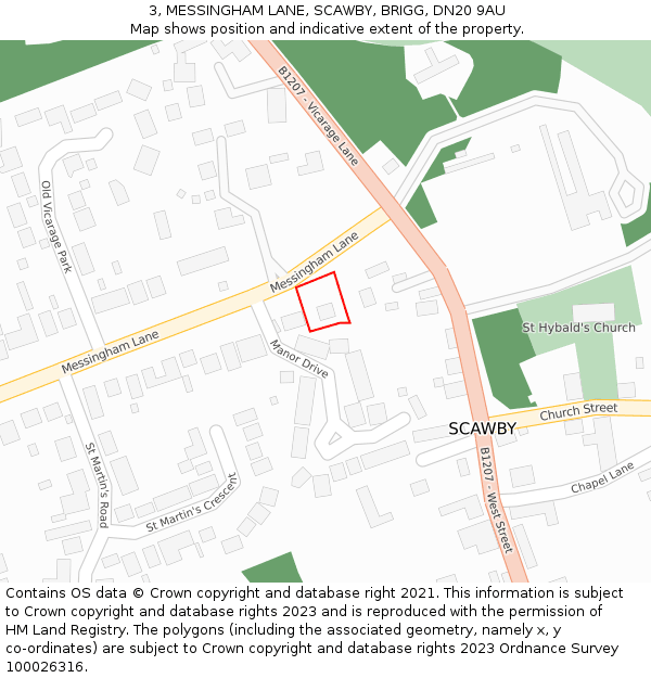 3, MESSINGHAM LANE, SCAWBY, BRIGG, DN20 9AU: Location map and indicative extent of plot