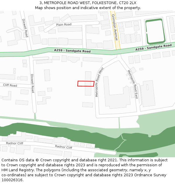 3, METROPOLE ROAD WEST, FOLKESTONE, CT20 2LX: Location map and indicative extent of plot