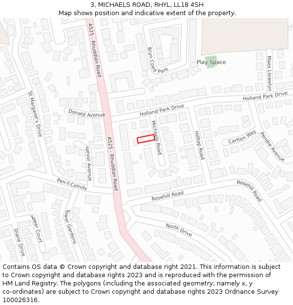 3, MICHAELS ROAD, RHYL, LL18 4SH: Location map and indicative extent of plot