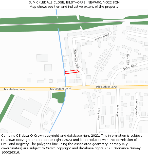 3, MICKLEDALE CLOSE, BILSTHORPE, NEWARK, NG22 8QN: Location map and indicative extent of plot