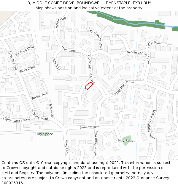 3, MIDDLE COMBE DRIVE, ROUNDSWELL, BARNSTAPLE, EX31 3UY: Location map and indicative extent of plot