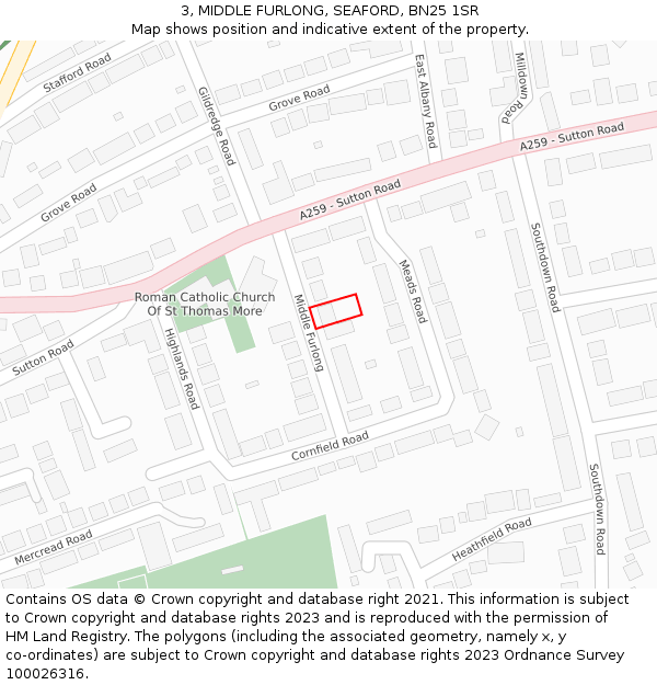 3, MIDDLE FURLONG, SEAFORD, BN25 1SR: Location map and indicative extent of plot
