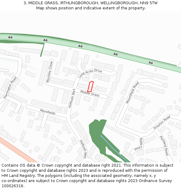 3, MIDDLE GRASS, IRTHLINGBOROUGH, WELLINGBOROUGH, NN9 5TW: Location map and indicative extent of plot