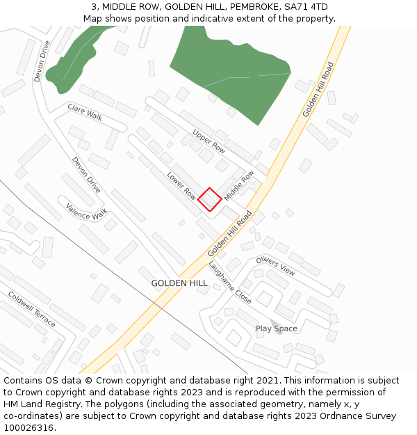 3, MIDDLE ROW, GOLDEN HILL, PEMBROKE, SA71 4TD: Location map and indicative extent of plot