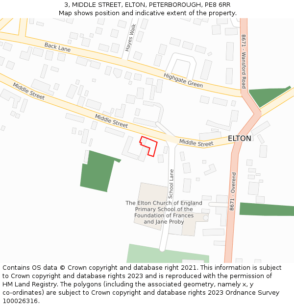 3, MIDDLE STREET, ELTON, PETERBOROUGH, PE8 6RR: Location map and indicative extent of plot