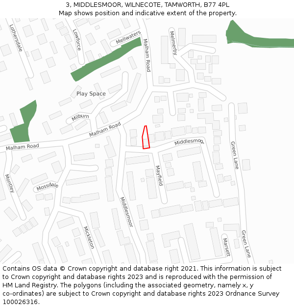 3, MIDDLESMOOR, WILNECOTE, TAMWORTH, B77 4PL: Location map and indicative extent of plot