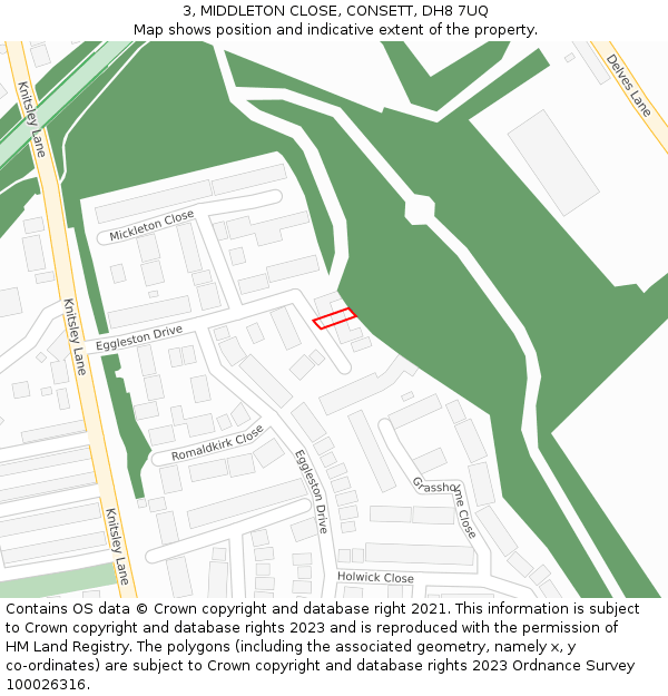 3, MIDDLETON CLOSE, CONSETT, DH8 7UQ: Location map and indicative extent of plot